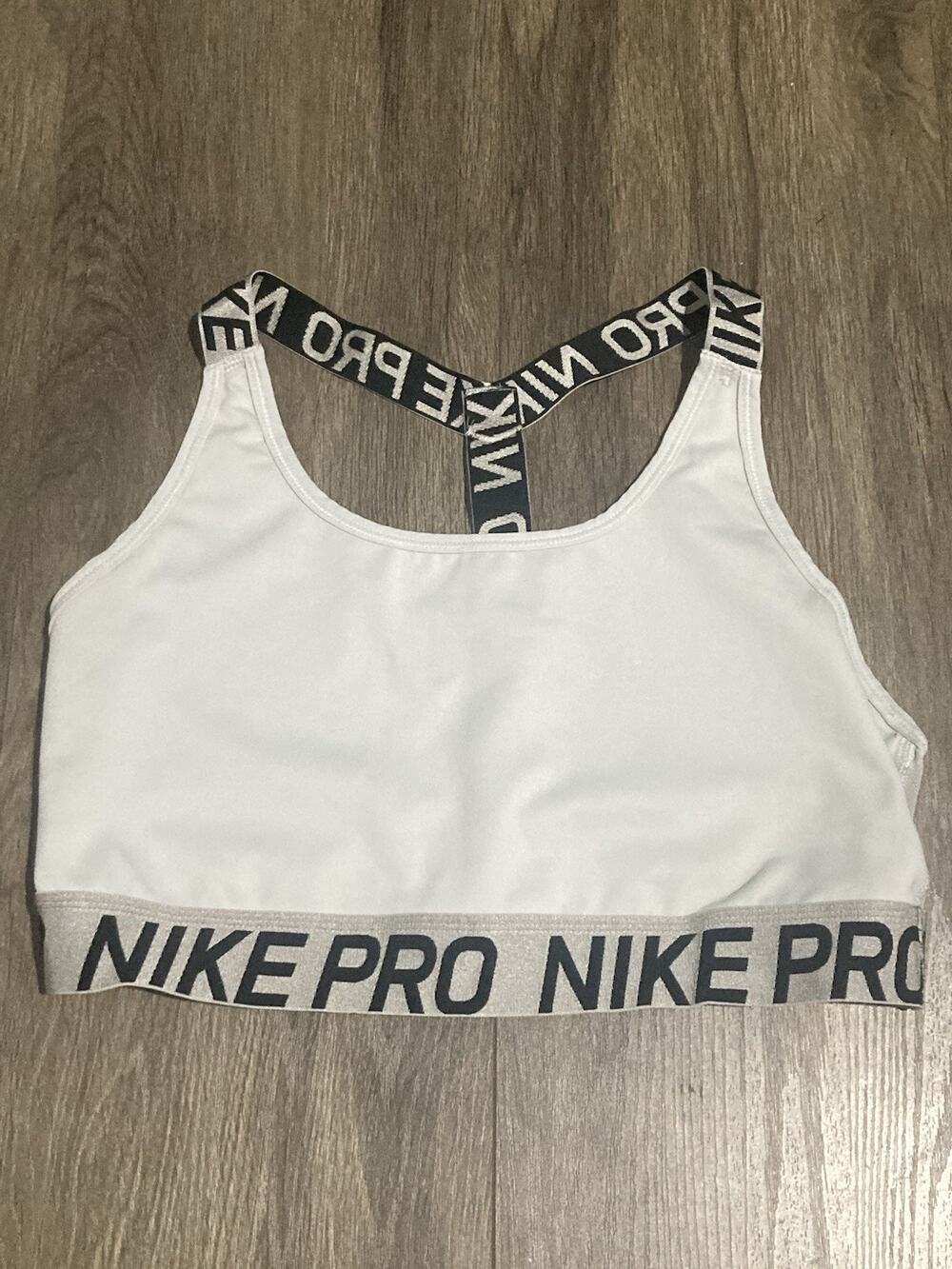 Nike Pro Indy Sports Bra Size Large White Silver Racerback Dri-FIT Light Support